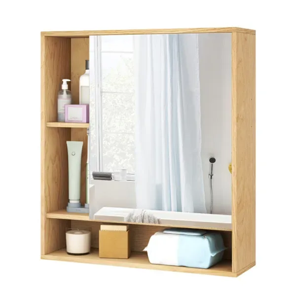 2 In 1 Mirrored Bathroom Wall Cabinet, Space-Saving Medicine Cabinet With Hidden Storage & Shelves - Natural view 4