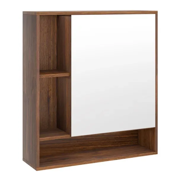 2 In 1 Mirrored Bathroom Wall Cabinet, Space-Saving Medicine Cabinet With Hidden Storage & Shelves - Walnut view 4