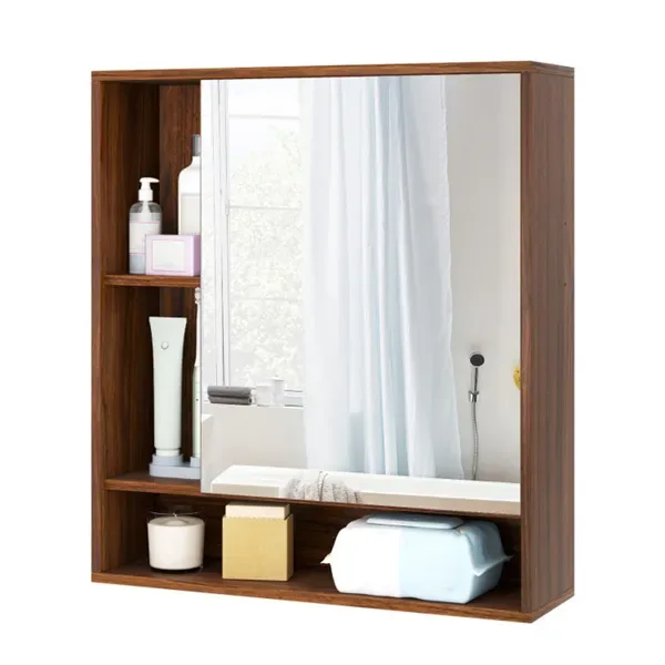 2 In 1 Mirrored Bathroom Wall Cabinet, Space-Saving Medicine Cabinet With Hidden Storage & Shelves - Walnut view 2
