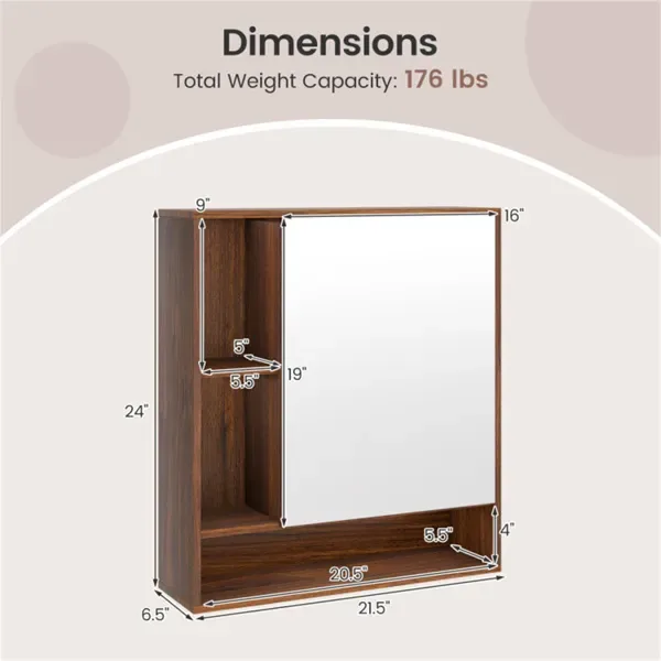 2 In 1 Mirrored Bathroom Wall Cabinet, Space-Saving Medicine Cabinet With Hidden Storage & Shelves - Walnut view 3