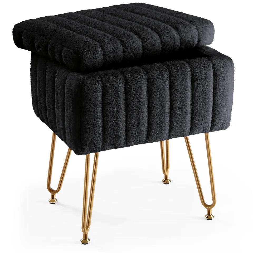 A Low Stool With Storage Function, Featuring 4 Metal Legs, Suitable For Use In The Bathroom, Living Room And Bedroom.