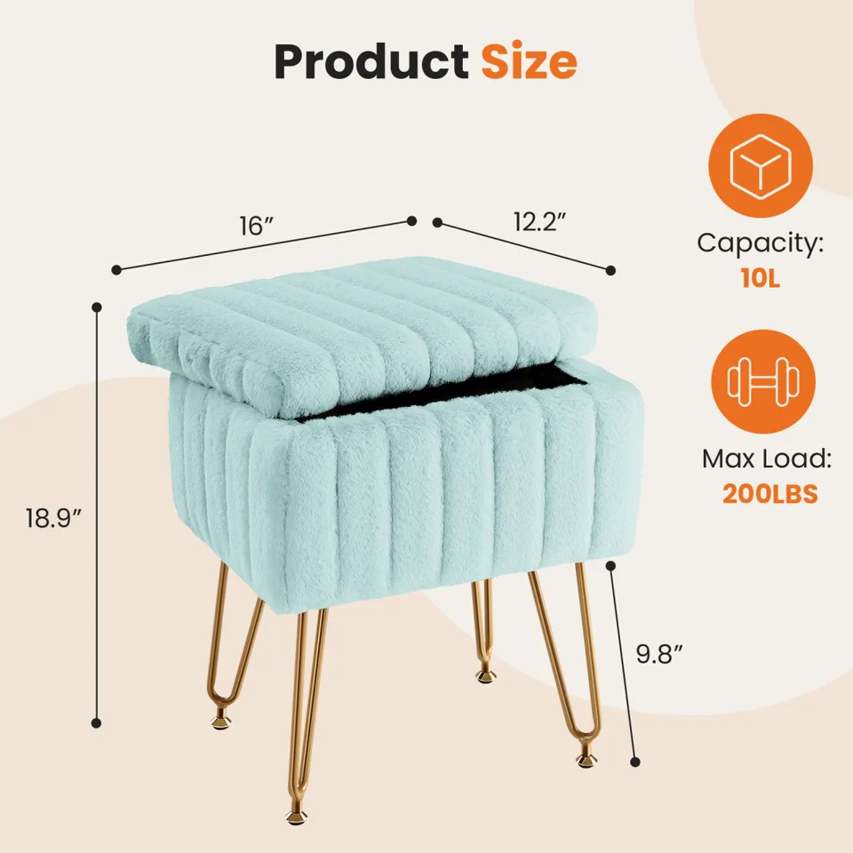 A Low Stool With Storage Function, Featuring 4 Metal Legs, Suitable For Use In The Bathroom, Living Room And Bedroom. view 2