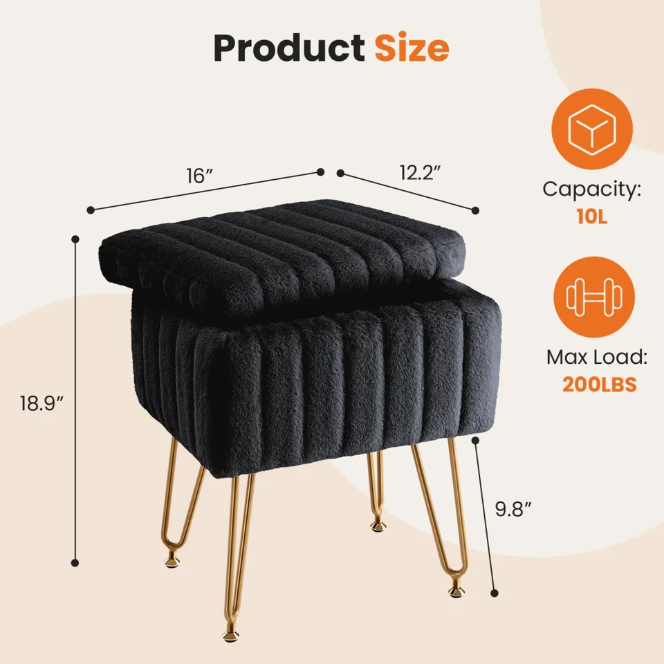 A Low Stool With Storage Function, Featuring 4 Metal Legs, Suitable For Use In The Bathroom, Living Room And Bedroom. view 4