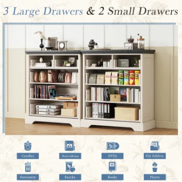 Only Do One Dropshipping Service----Country-style Five-drawer Chest Of Drawers, Black And White Contrasting Solid Wood Drawer Cabinet view 4