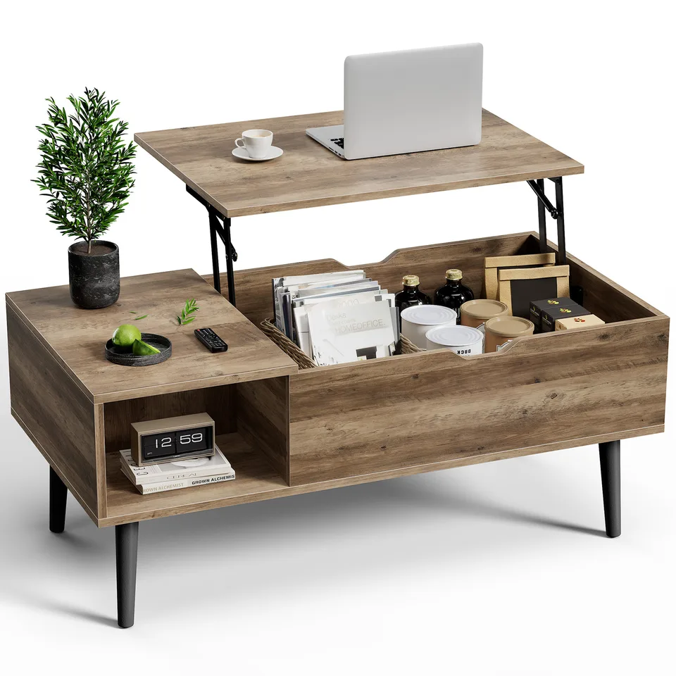 Lift Tabletop Coffee Tables For Living Room With Storage Shelf And Hidden Compartment view 2