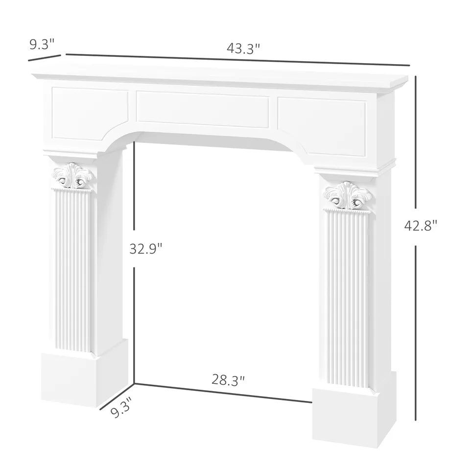 Baroque Fireplace Mantle, Freestanding Fireplace Surround for Electric Fireplaces, 43.3" W x 42.8" H, White view 2