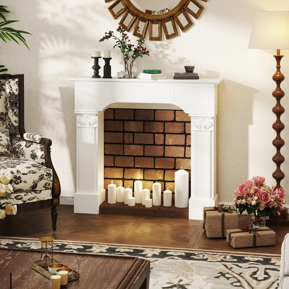 Baroque Fireplace Mantle, Freestanding Fireplace Surround for Electric Fireplaces, 43.3" W x 42.8" H, White view 4