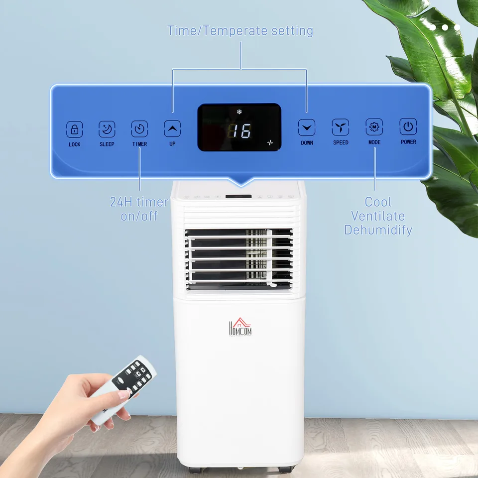 8000 BTU Mobile Air Conditioner for Cooling and Dehumidifying, Remote Control, 24H Timer, LED Display, White view 3