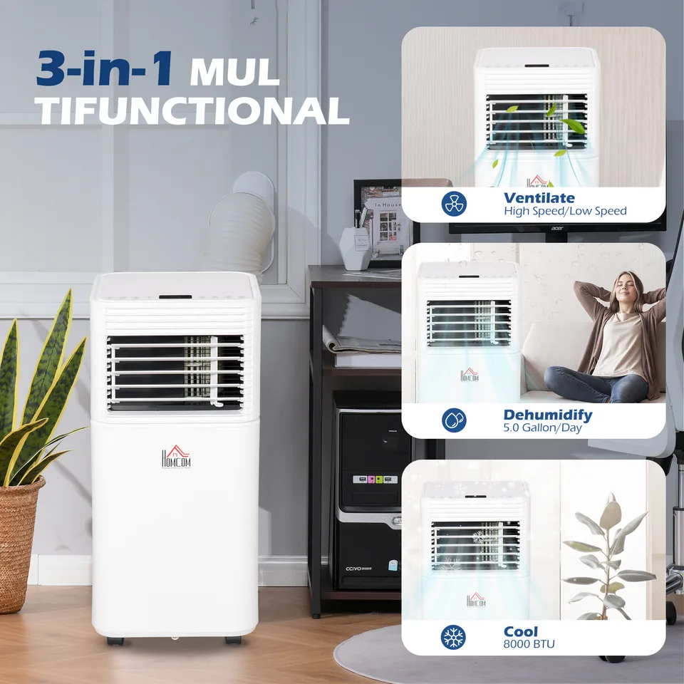 8000 BTU Mobile Air Conditioner for Cooling and Dehumidifying, Remote Control, 24H Timer, LED Display, White view 4