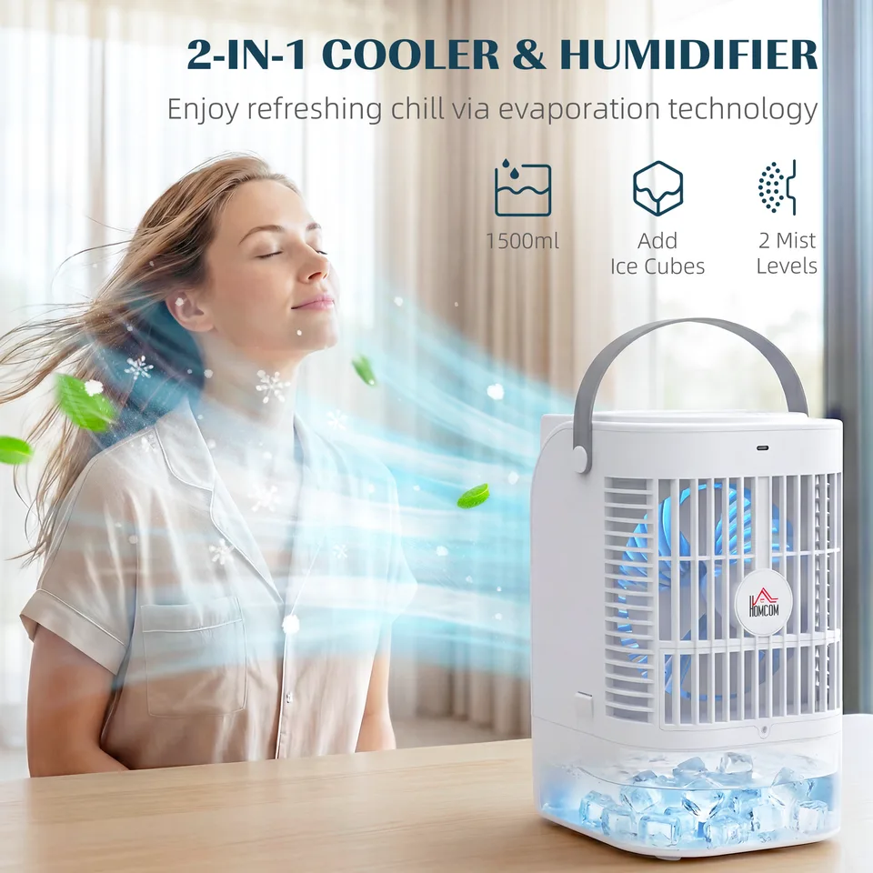 Portable Air Conditioner, 4-in-1 Mini Air Cooler with 4 Wind Speed, 2 Mist Mode, RGB 7 LED Light view 2