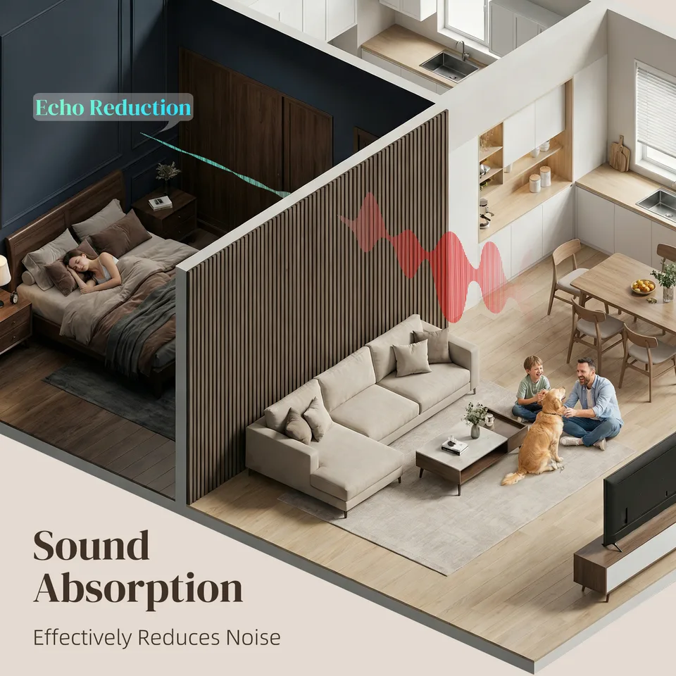 47" x 24" Wood Panels for Wall, 4 Pack Acoustic Panels, Sound Absorbing Slat Wall for Wall Decor, Home, Walnut view 3
