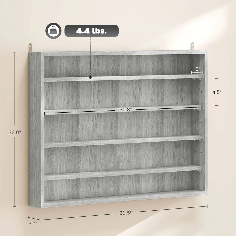 5-Tier Display Cabinet, Wall-Mounted Display Case with 2 Glass Doors and Adjustable Shelves, Gray view 3