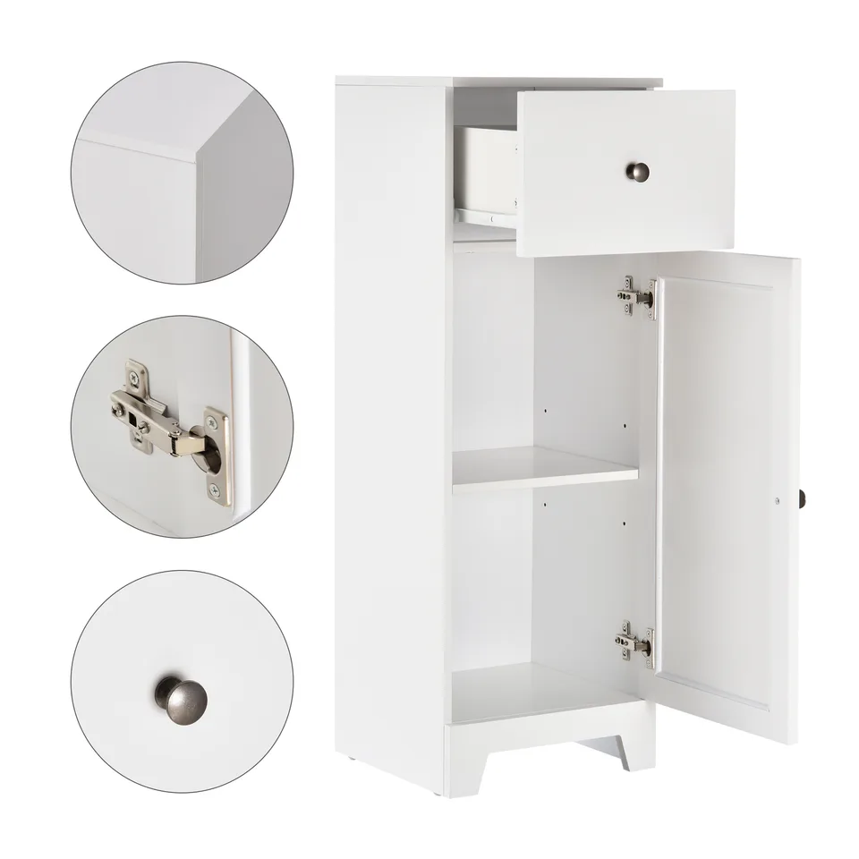 Short Bathroom Storage Cabinet, Cabinet Organizer with 1 Drawer and Adjustable Shelf for Living Room, White view 3
