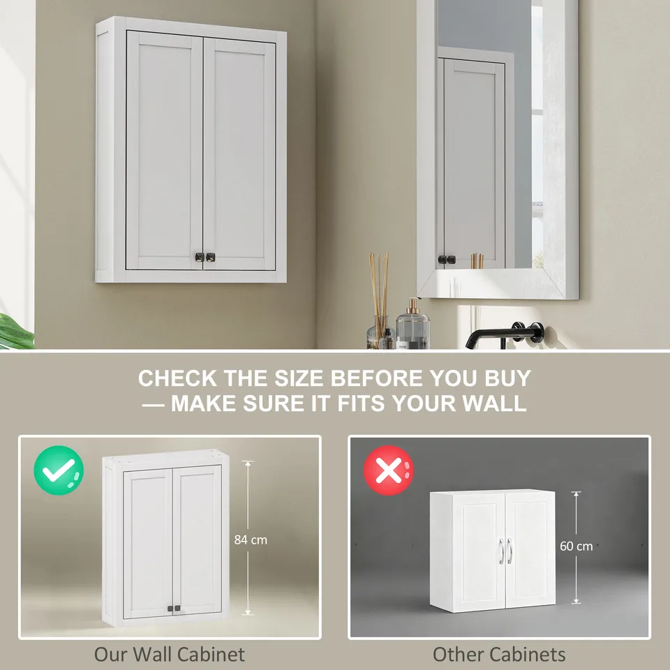 Bathroom Cabinet Wall Mounted, Modern Bathroom Wall Cabinet with 2 Doors and 2 Adjustable Shelves, White view 3