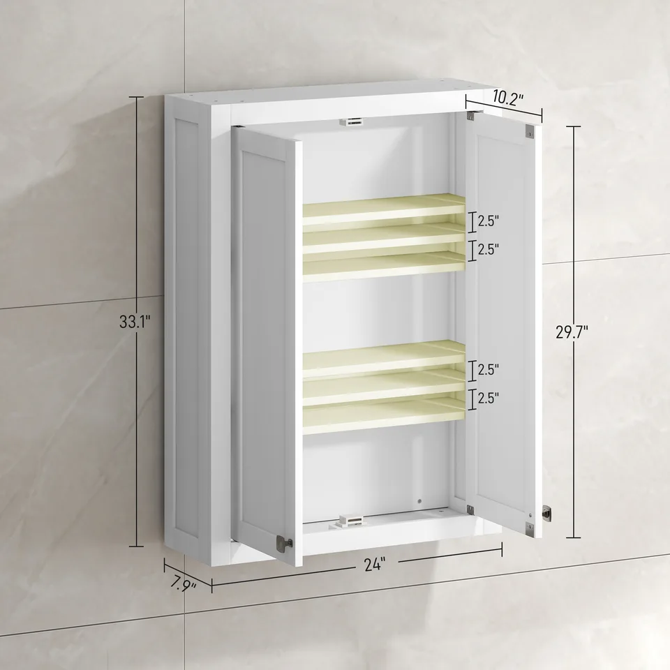 Bathroom Cabinet Wall Mounted, Modern Bathroom Wall Cabinet with 2 Doors and 2 Adjustable Shelves, White view 7