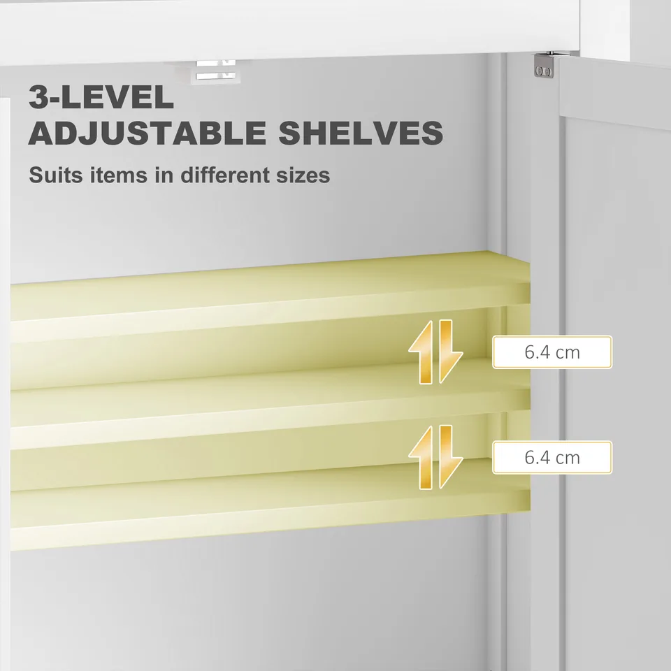 Bathroom Cabinet Wall Mounted, Modern Bathroom Wall Cabinet with 2 Doors and 2 Adjustable Shelves, White view 4