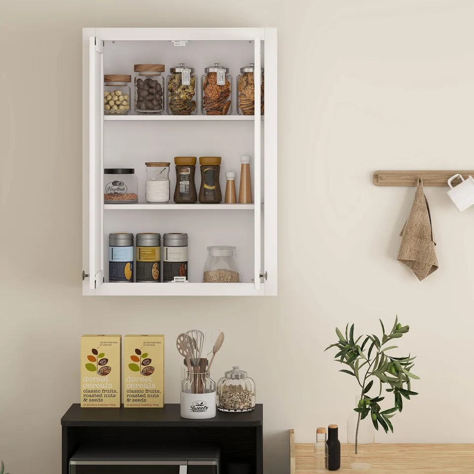 Bathroom Cabinet Wall Mounted, Modern Bathroom Wall Cabinet with 2 Doors and 2 Adjustable Shelves, White view 6