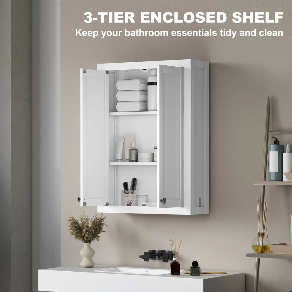 Bathroom Cabinet Wall Mounted, Modern Bathroom Wall Cabinet with 2 Doors and 2 Adjustable Shelves, White view 5