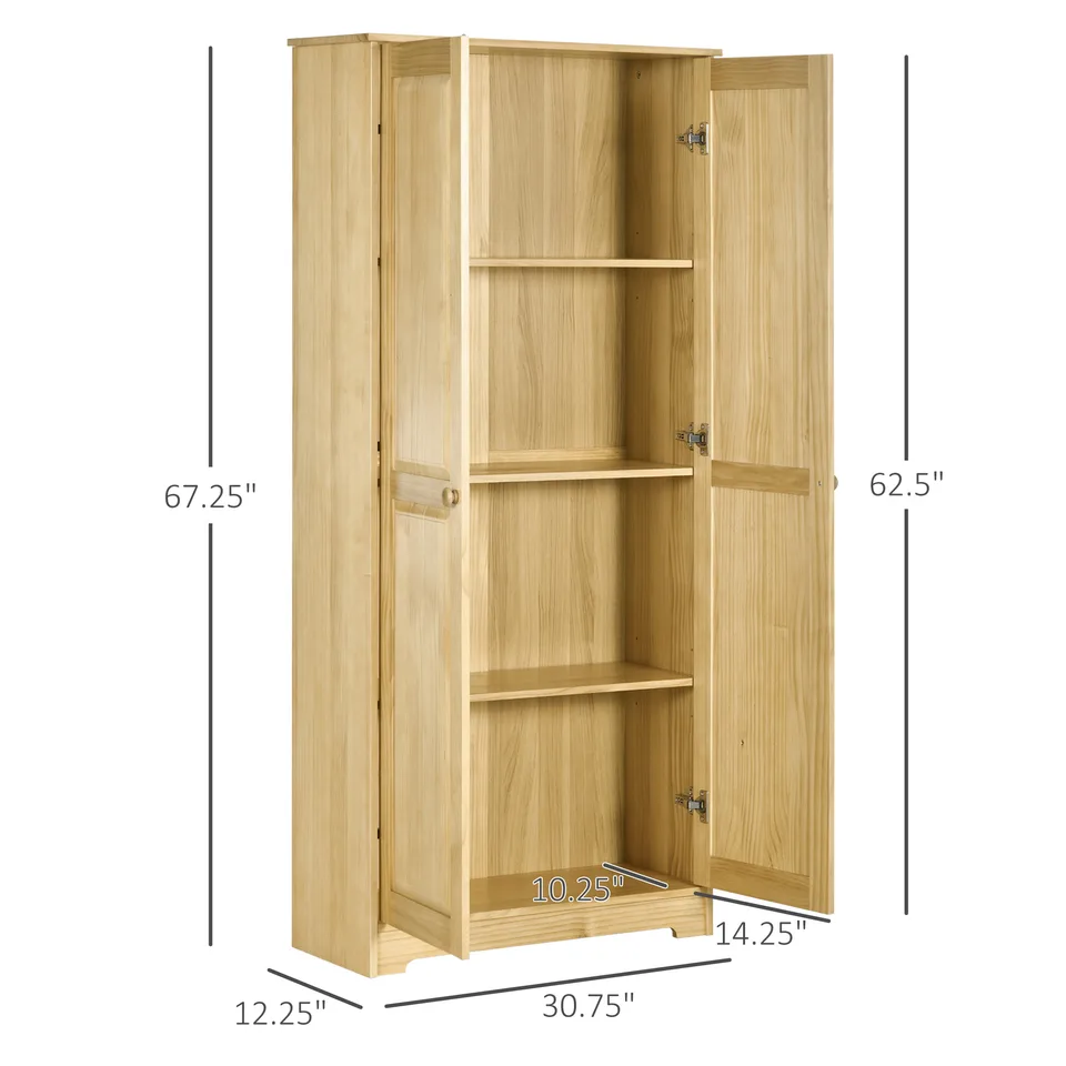 67" Pinewood Kitchen Pantry Storage Cabinet, Freestanding Cabinets with Doors and Shelves, Dining Room view 2