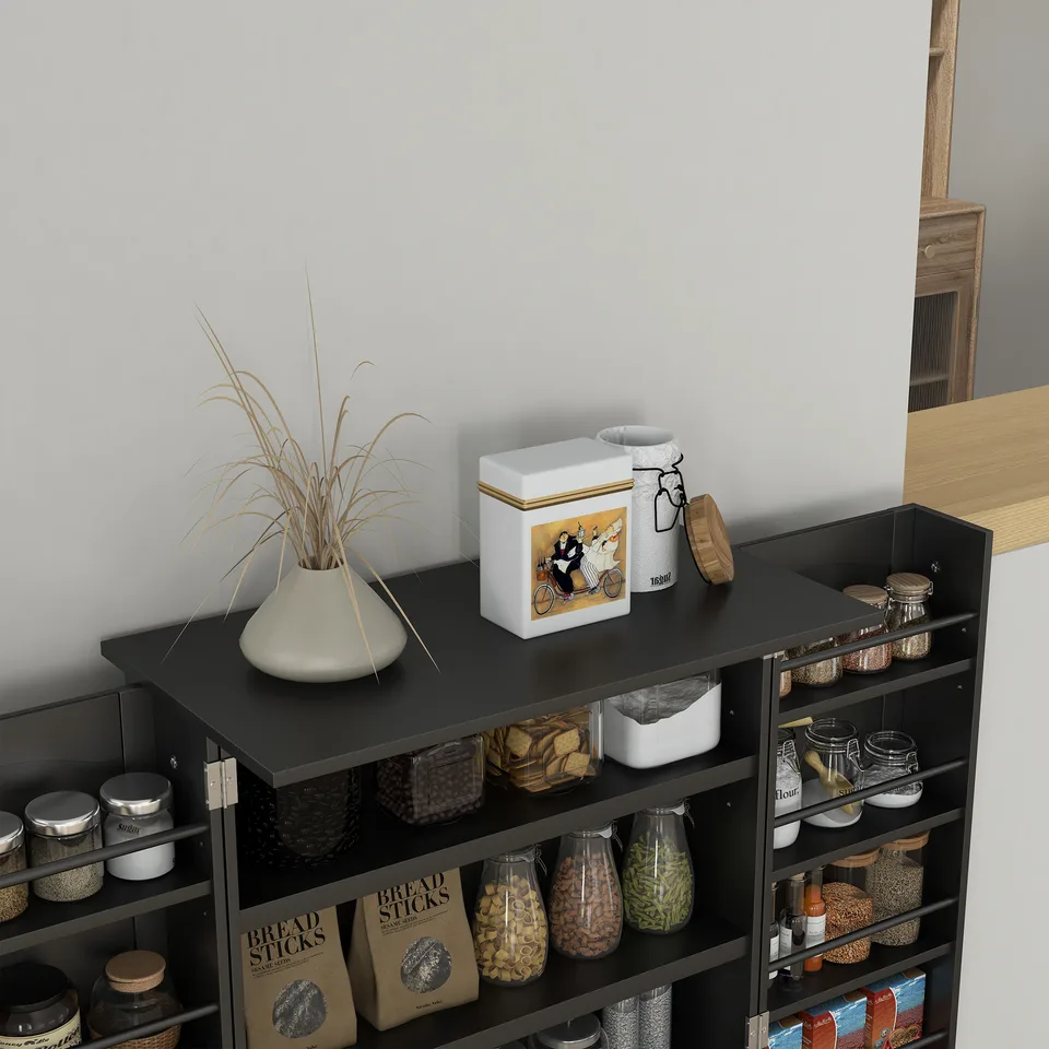 Freestanding Kitchen Pantry Cabinet, Kitchen Cabinet with 12 Door Shelves, Double Doors, 5-tier Shelving, Black view 4