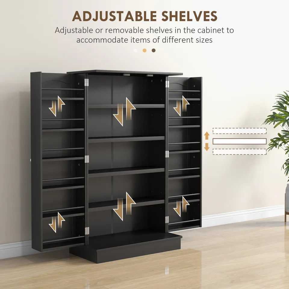 Freestanding Kitchen Pantry Cabinet, Kitchen Cabinet with 12 Door Shelves, Double Doors, 5-tier Shelving, Black view 3