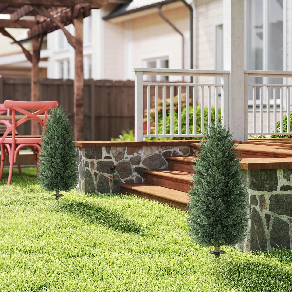 43.3 Inch Set of 2 Artificial Cypress Topiary Tree, Indoor Outdoor UV Resistant Faux Plants with Ground Stake for Garden