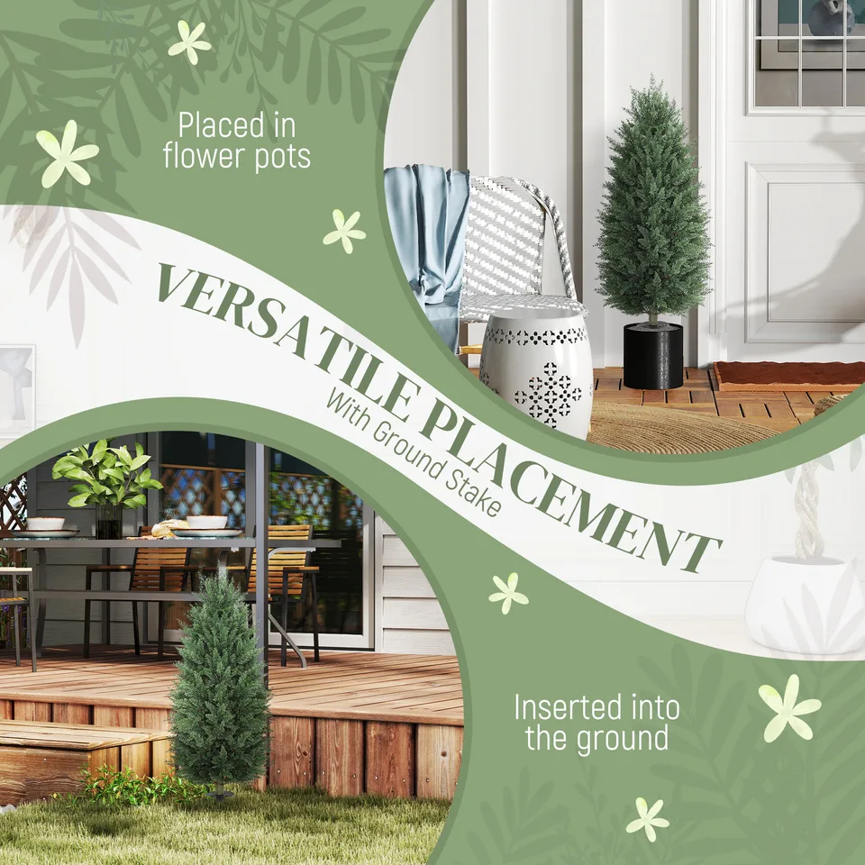 43.3 Inch Set of 2 Artificial Cypress Topiary Tree, Indoor Outdoor UV Resistant Faux Plants with Ground Stake for Garden view 3