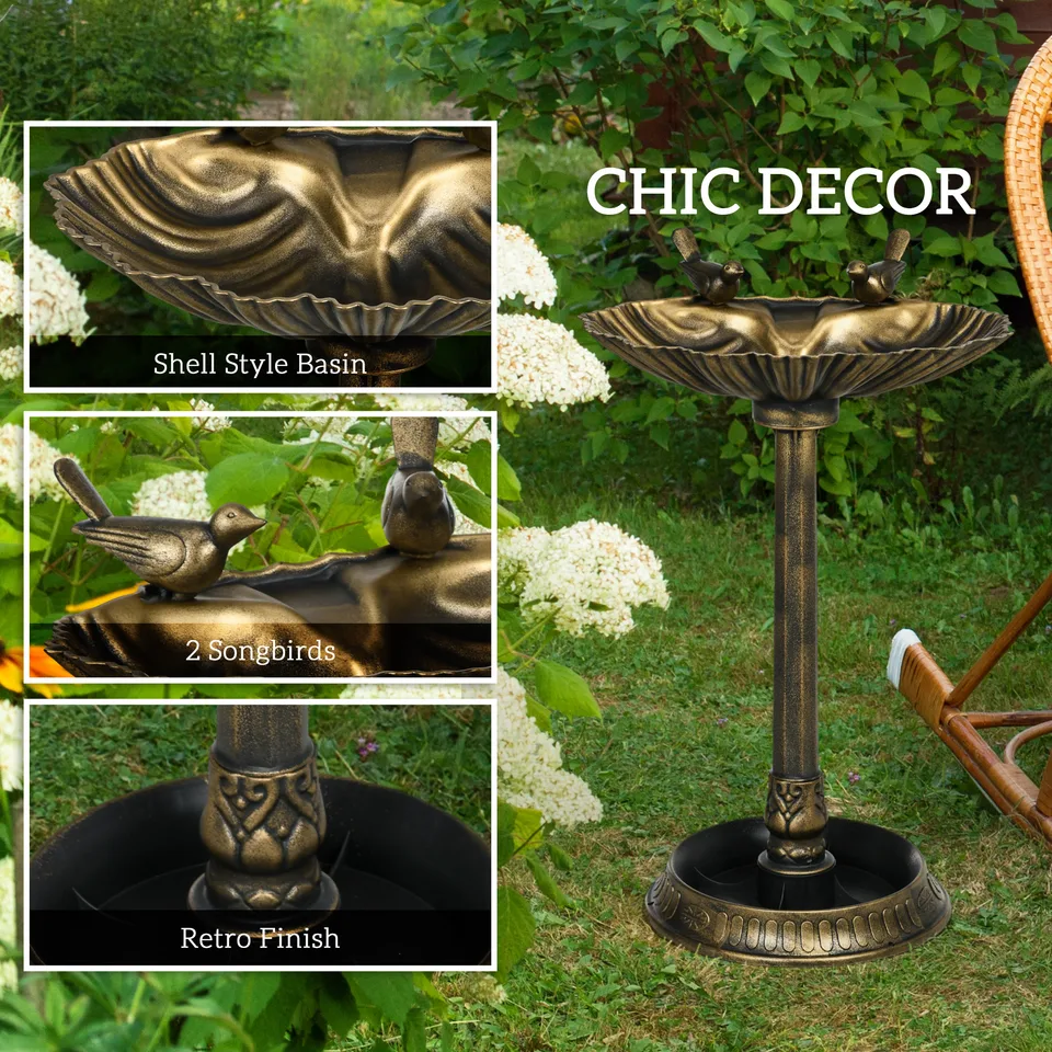 32" Antique Bird Bath Decorative Birdbath Bird Feeder Bowl with Planter Pedestal and Bird Statues, Bronze view 2