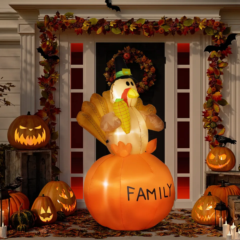 4.9ft Inflatable Thanksgiving Turkey, Blow Up LED Display for Garden Indoor Outdoor
