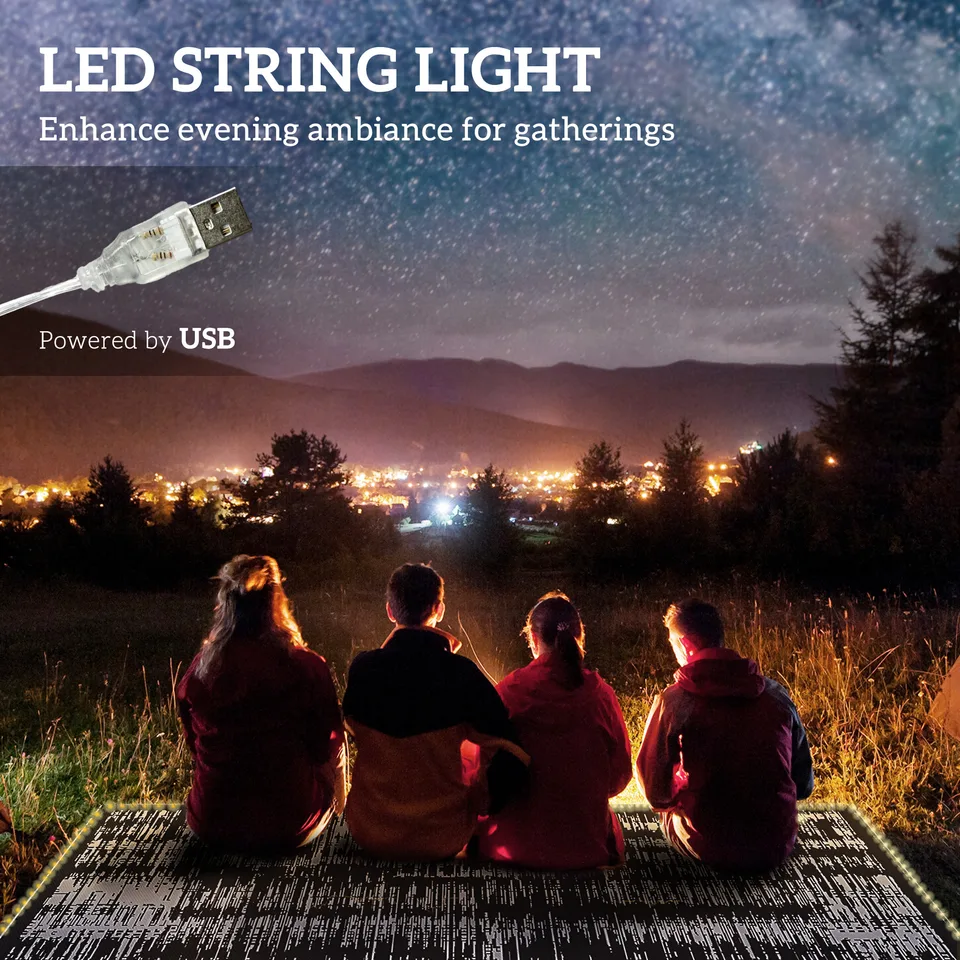 Reversible Outdoor Rug Carpet with LED Lights, Carry Bag & Ground Stakes for Backyard, Deck, Picnic, Beach, 10 x 8 view 3