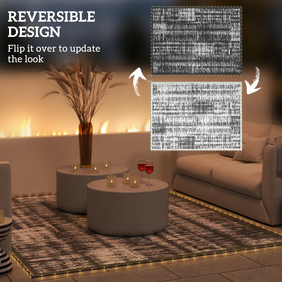 Reversible Outdoor Rug Carpet with LED Lights, Carry Bag & Ground Stakes for Backyard, Deck, Picnic, Beach, 12 x 9 view 2