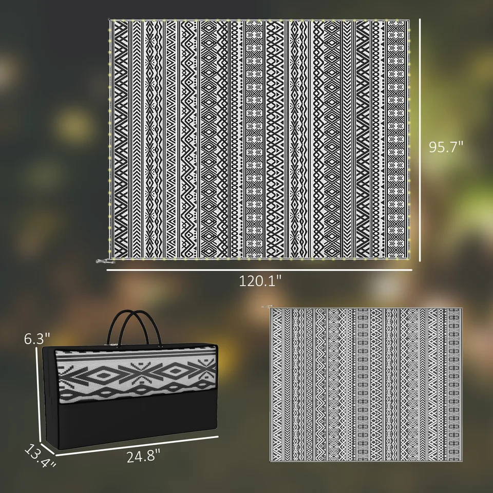Outdoor Rug Carpet with USB Lights Reversible Patio Rug with Carry Bag for Camping 10 x 8 view 2