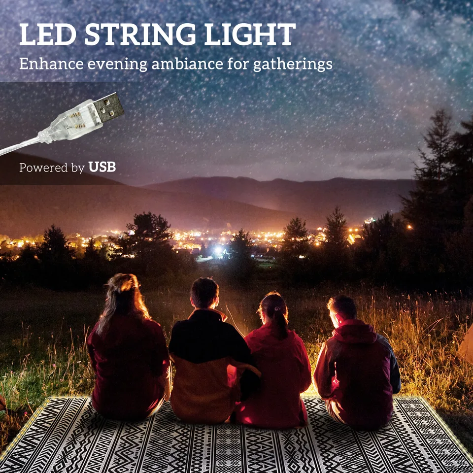 Outdoor Rug Carpet with USB Lights Reversible Patio Rug with Carry Bag for Camping 10 x 8 view 3