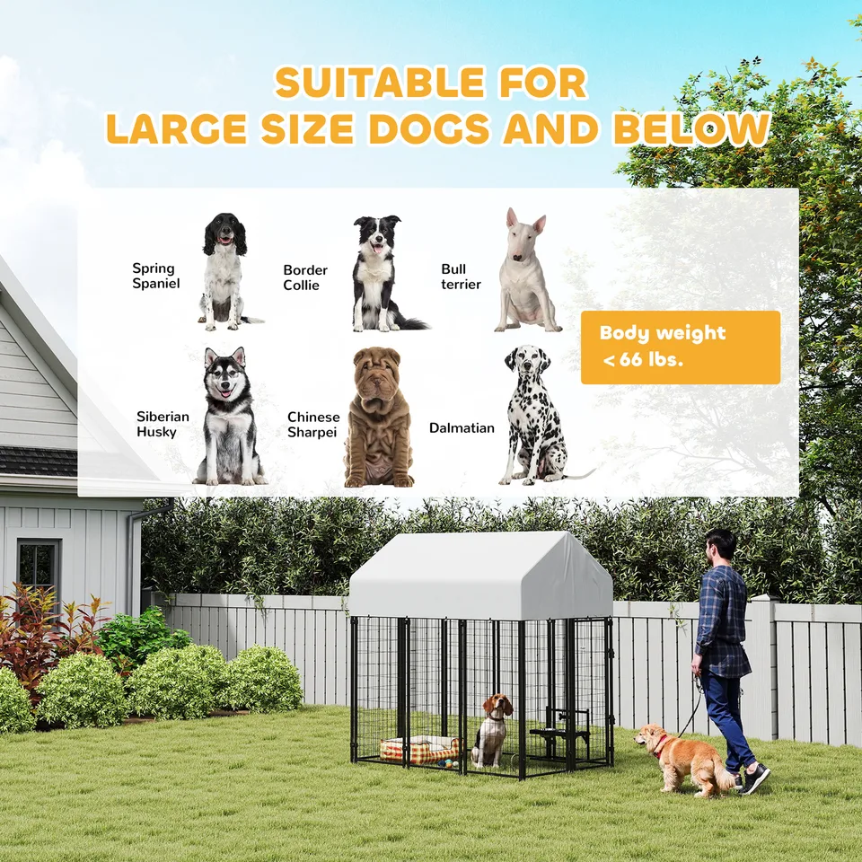 Outdoor Dog Kennel with Roof, 6 x 4 x 6 Heavy Duty Welded Wire Dog Playpen Enclosure with Escape-proof Lock view 3