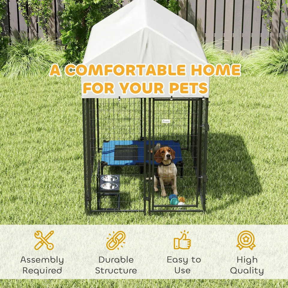 Outdoor Dog Kennel with Roof, 6 x 4 x 6 Heavy Duty Welded Wire Dog Playpen Enclosure with Escape-proof Lock view 2