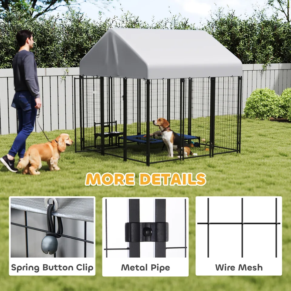 Outdoor Dog Kennel with Roof, 6 x 6 x 6 Heavy Duty Welded Wire Dog Playpen Enclosure with Escape-proof Lock view 2