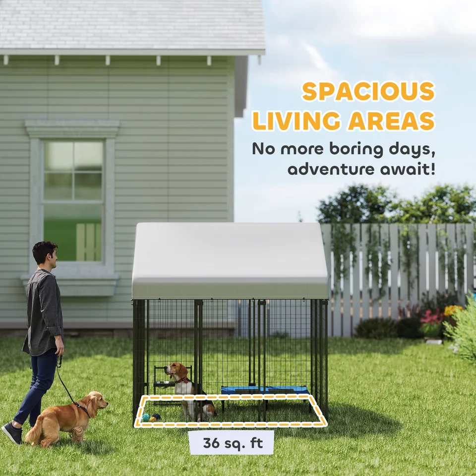 Outdoor Dog Kennel with Roof, 6 x 6 x 6 Heavy Duty Welded Wire Dog Playpen Enclosure with Escape-proof Lock view 3