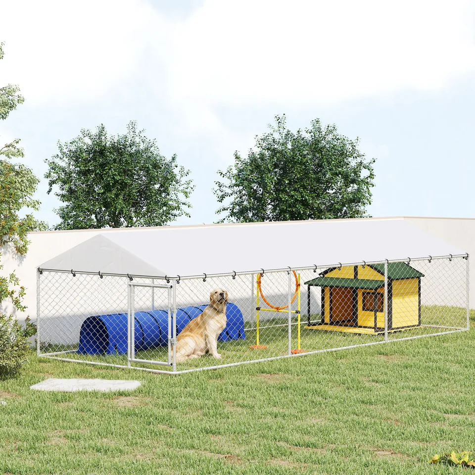 20 x 7.5 x 5 Dog Kennel Outdoor for Large Dogs with Waterproof Roof, Silver