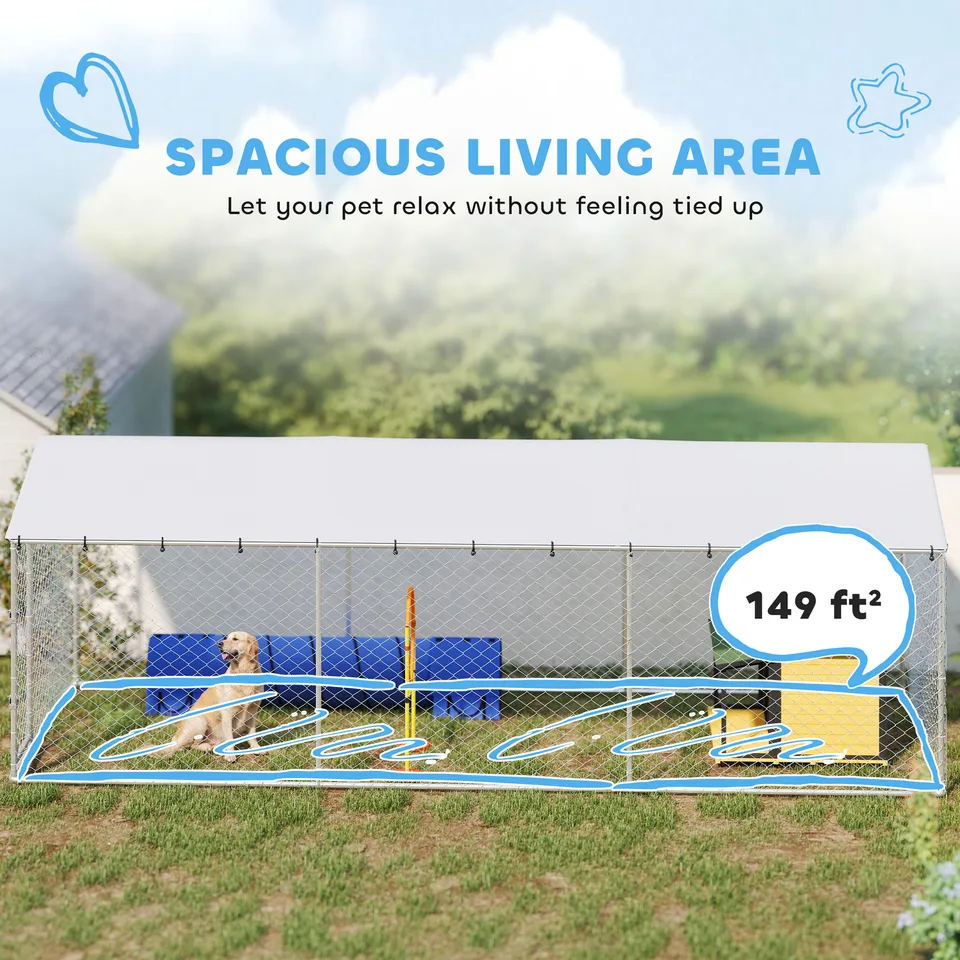 20 x 7.5 x 6.5 Dog Kennel Outdoor for Small Medium Large Dogs with Waterproof Roof, Silver view 2