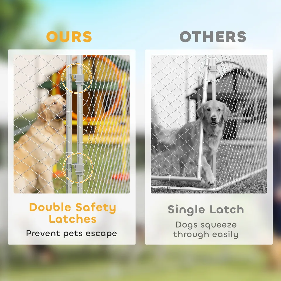 Heavy Duty Outdoor Dog Kennel with Waterproof Roof, 2 Secure Latches, Chain Link Dog Run for Backyard, 20 x 15 x 8 view 3