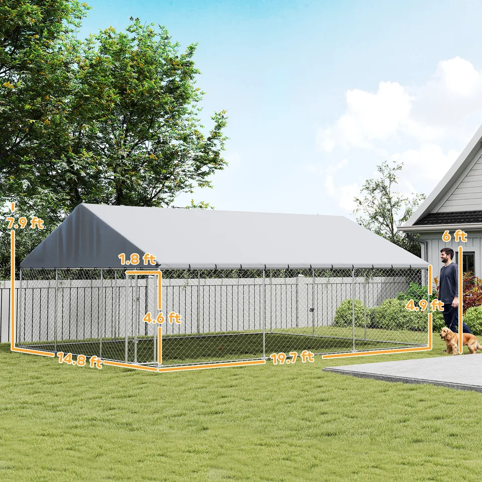 Heavy Duty Outdoor Dog Kennel with Waterproof Roof, 2 Secure Latches, Chain Link Dog Run for Backyard, 20 x 15 x 8 view 4
