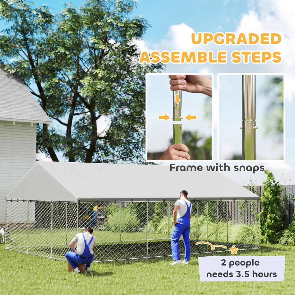 Heavy Duty Outdoor Dog Kennel with Waterproof Roof, 2 Secure Latches, Chain Link Dog Run for Backyard, 20 x 15 x 8 view 2