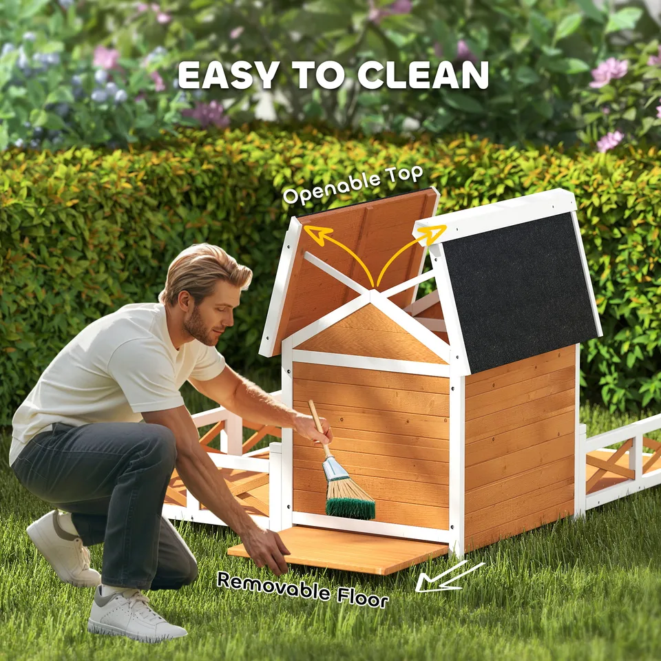 Outdoor Wooden Dog House, Dog Shelter with Large Porch, Weatherproof & Openable Roof, Elevated Base, Removable Floor view 3