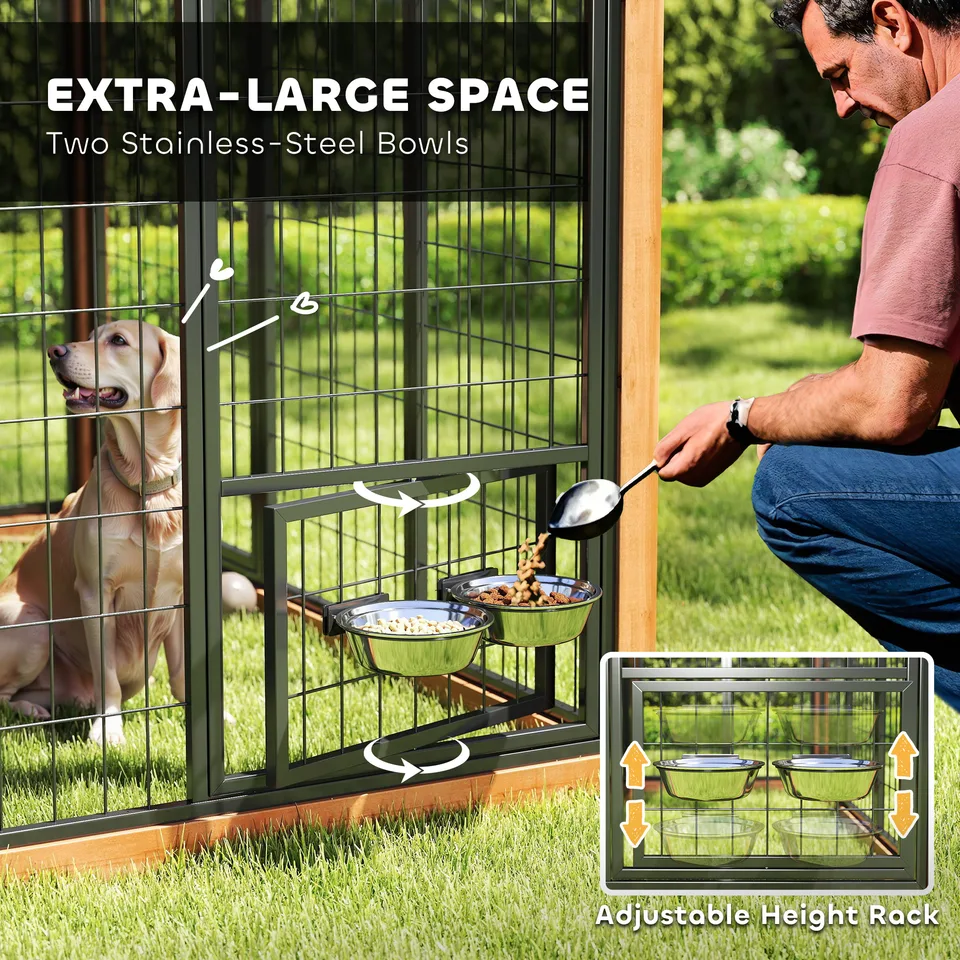 7 x 6 Extra Large Dog House, Wood Outdoor Dog Kennel with Storage Cabinet, Stainless Steel Bowls, Light Yellow view 3