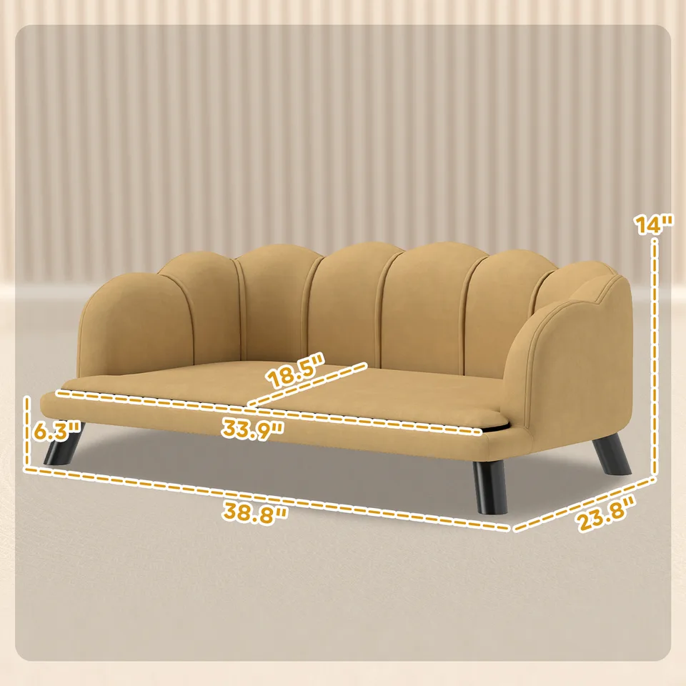 Pearl Design Pet Sofa for Medium and Large Sized Dogs, Pet Bed with Cushion and Solid Wood Legs, Coffee view 3