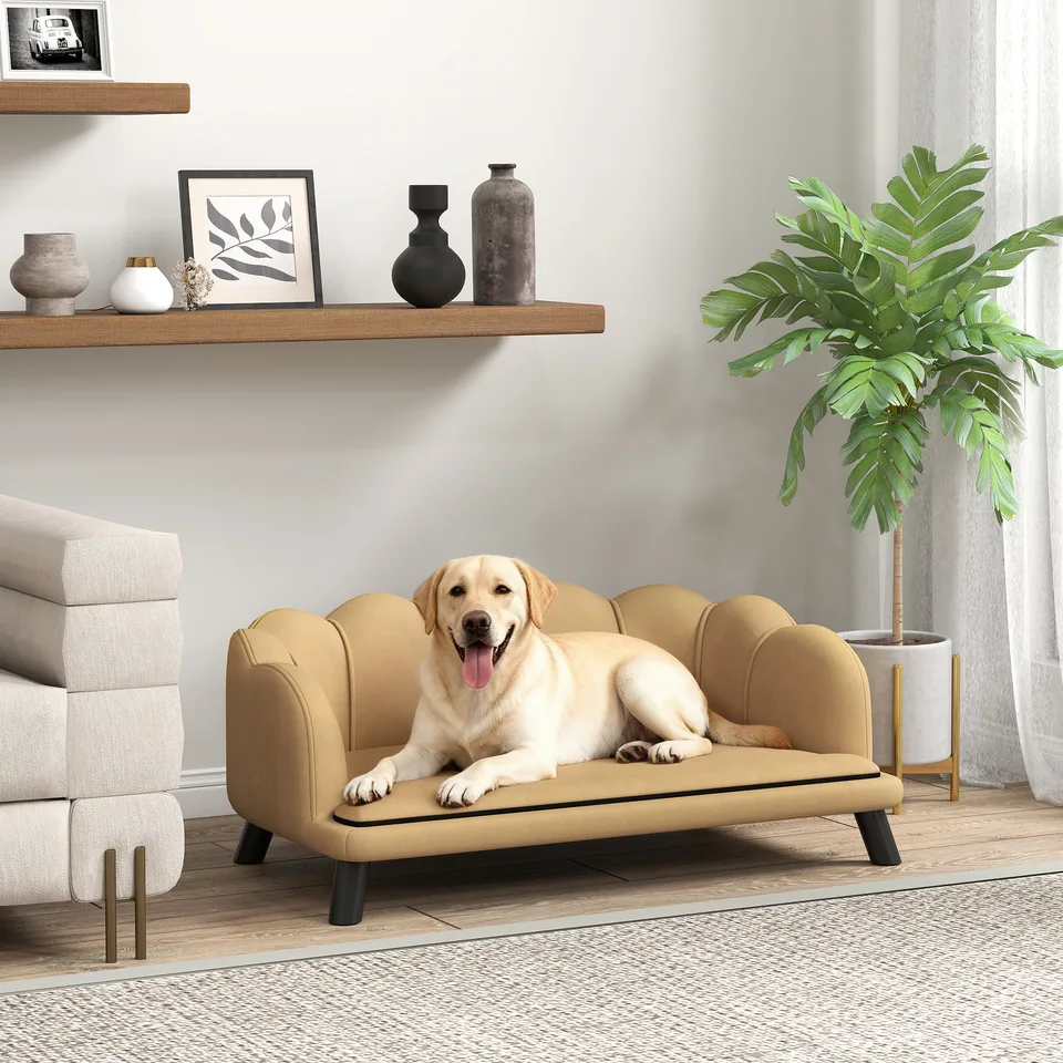 Pearl Design Pet Sofa for Medium and Large Sized Dogs, Pet Bed with Cushion and Solid Wood Legs, Coffee view 2