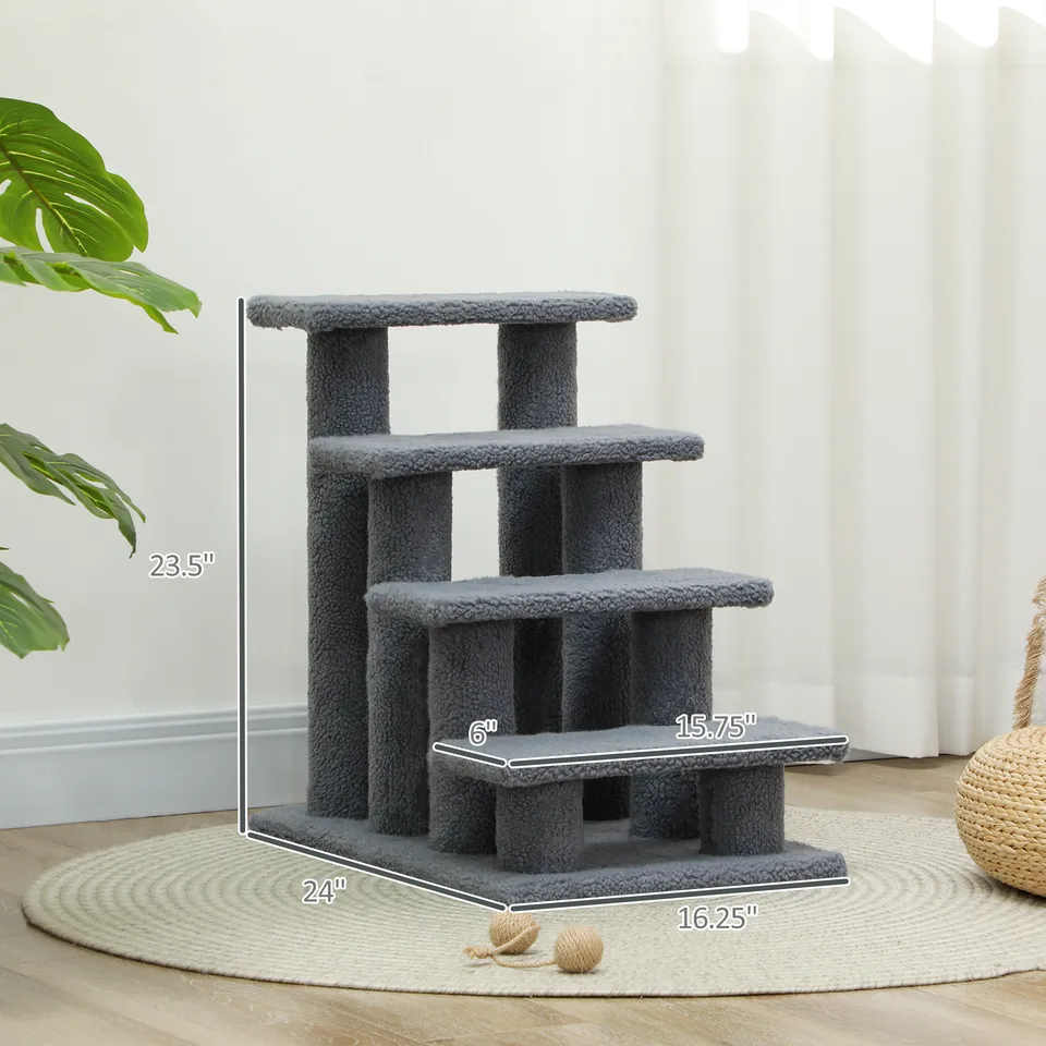 25" 4-Step Multi-Level Carpeted Cat Scratching Post Pet Stairs, Gray view 6