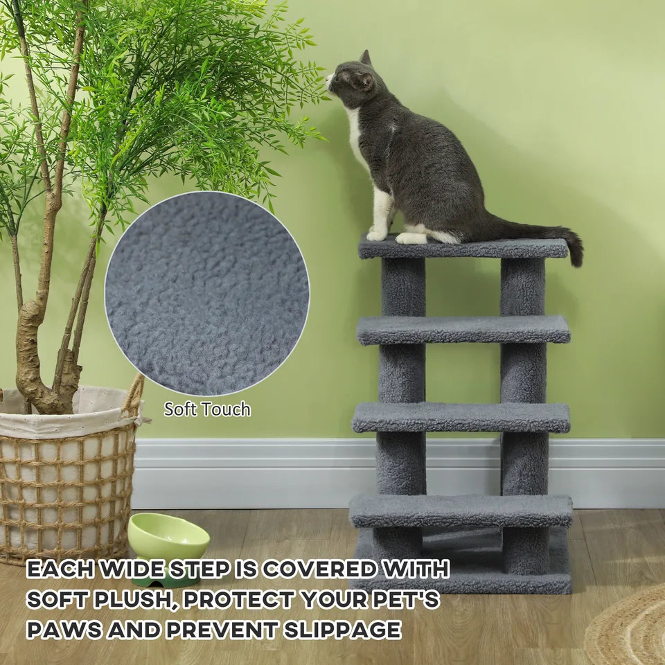 25" 4-Step Multi-Level Carpeted Cat Scratching Post Pet Stairs, Gray view 2