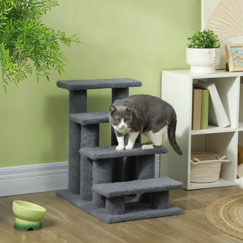 25" 4-Step Multi-Level Carpeted Cat Scratching Post Pet Stairs, Gray