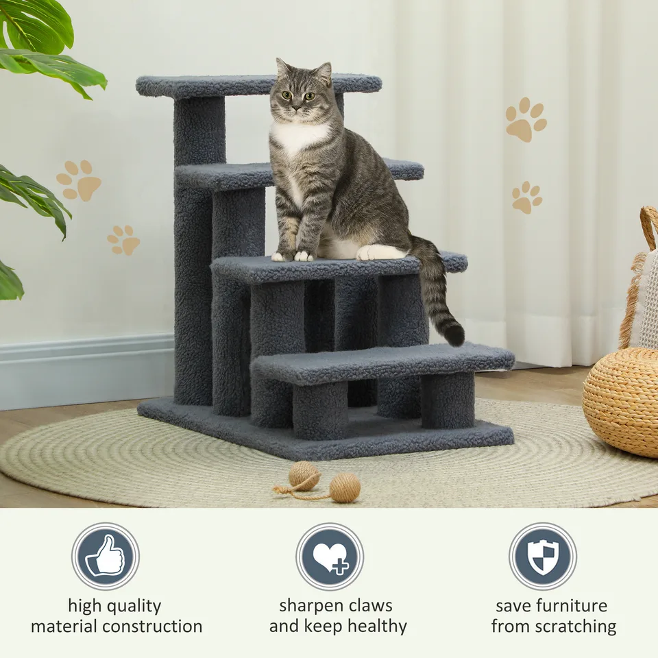 25" 4-Step Multi-Level Carpeted Cat Scratching Post Pet Stairs, Gray view 4
